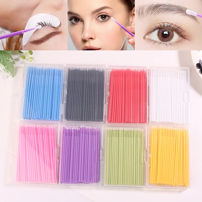 100 ชิ้น Micro Eyelash Grafting Applicator แปรงสําหรับขนตา, Micro Cotton Swabs ริมฝีปากมาสคาร่าสีชมพู Microbrush