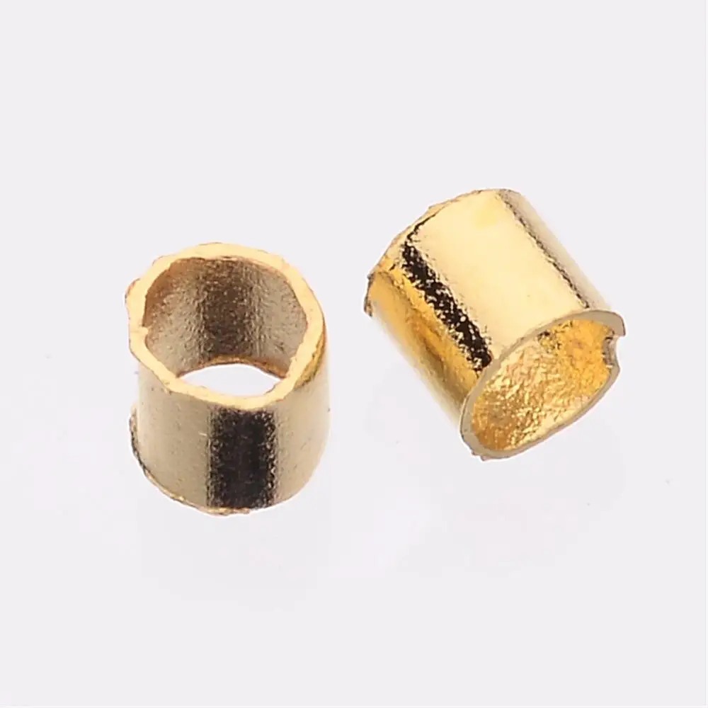 About 900Pcs/10g Golden Plated Brass Tube Crimp Beads, Cadmium Free & Lead Free, about 2mm wide, 2mm long, Hole: 1.5mm