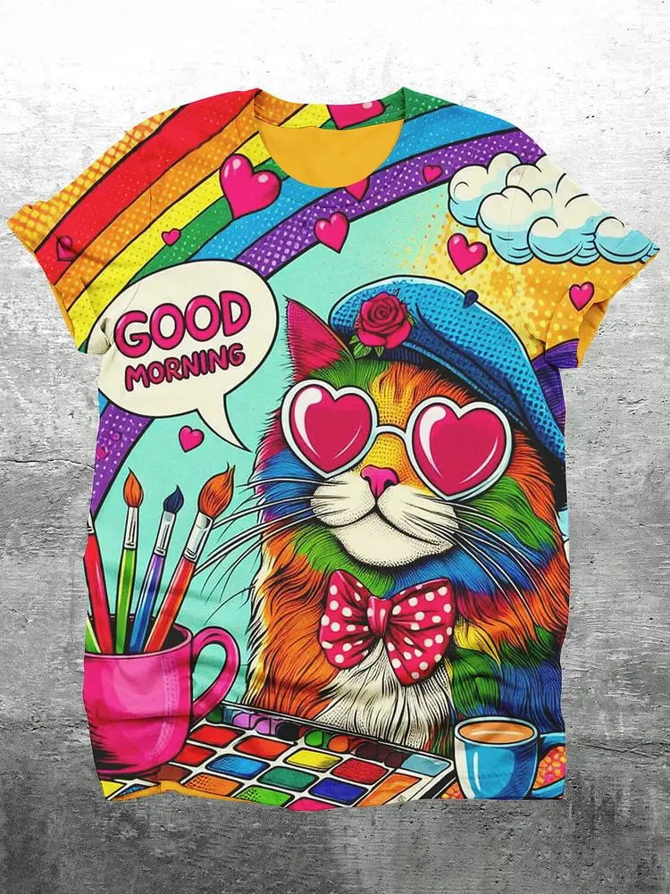 الرجال مضحك الليزر القط ديناصور الفن ثلاثية الأبعاد مطبوعة تي شيرت رجل إمرأة قصيرة الأكمام س الرقبة تي شيرت المتضخم فضفاض عادية الكرتون القمم