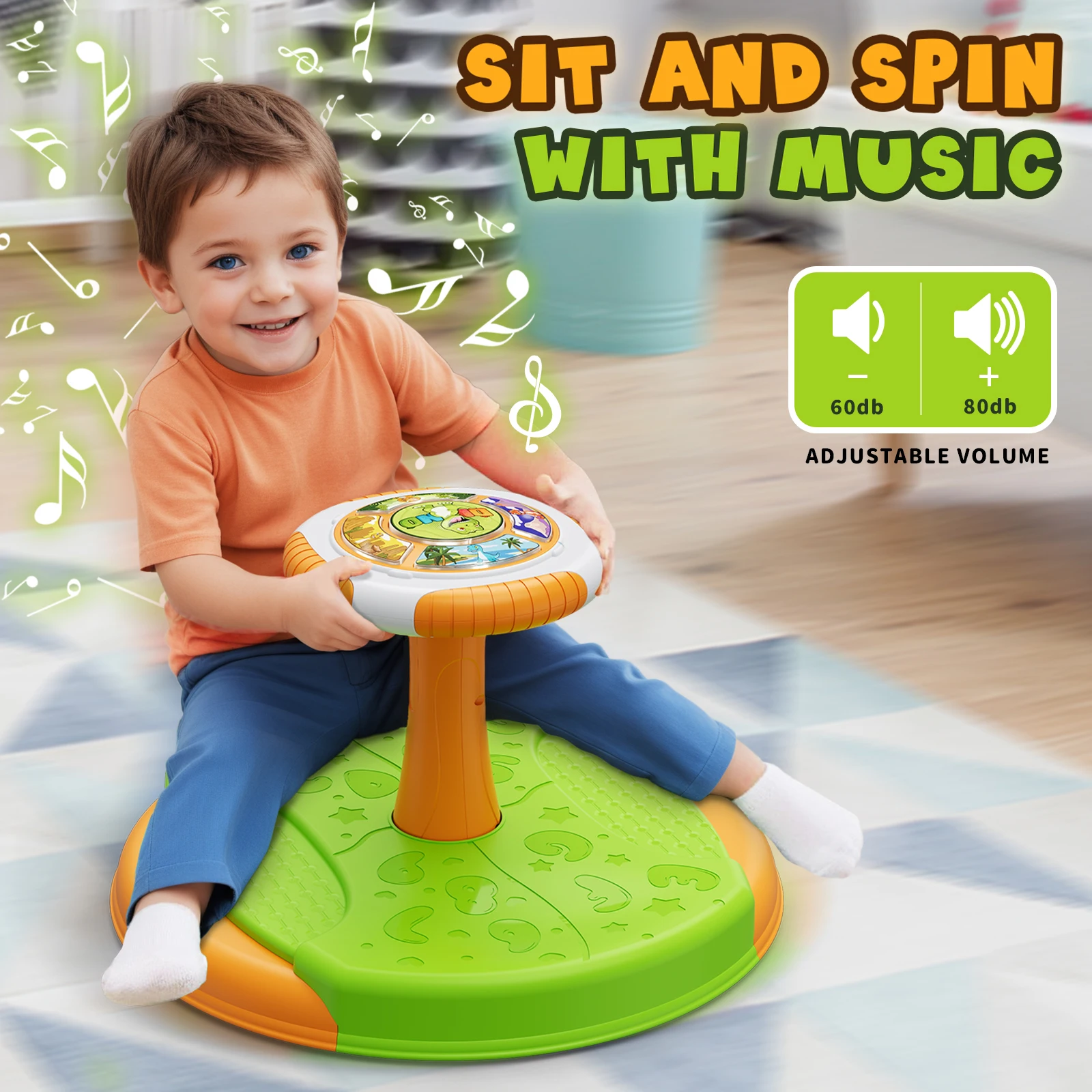 Sit and Spin Toys for Toddlers, 360° Toddler Spinning Seat with LED Lights and Music, Sensory Toys Birthday for Kids