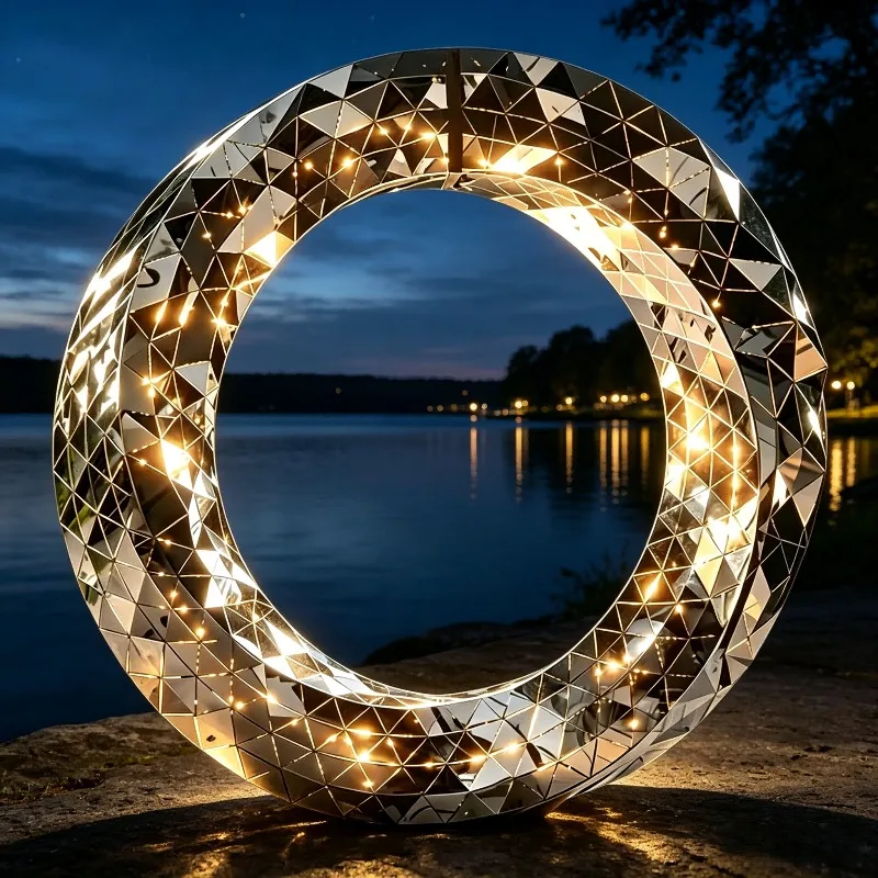 Faceted Mobius Ring Stainless Steel Sculpture Mirror Polished Custom Modern Decor For Outdoor City Park Square Landscape