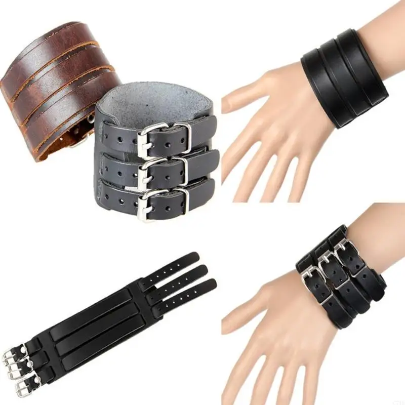  Men's Leather Cuff Bracelet Adjustable Size Punk Designs For Music Festivals