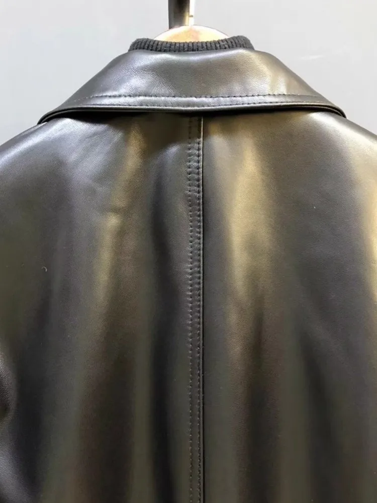 Giacca da ufficio in vera pelle da donna stile britannico monopetto con telai punk giacca a vento corta nuovo cappotto di pelle di pecora nera da donna