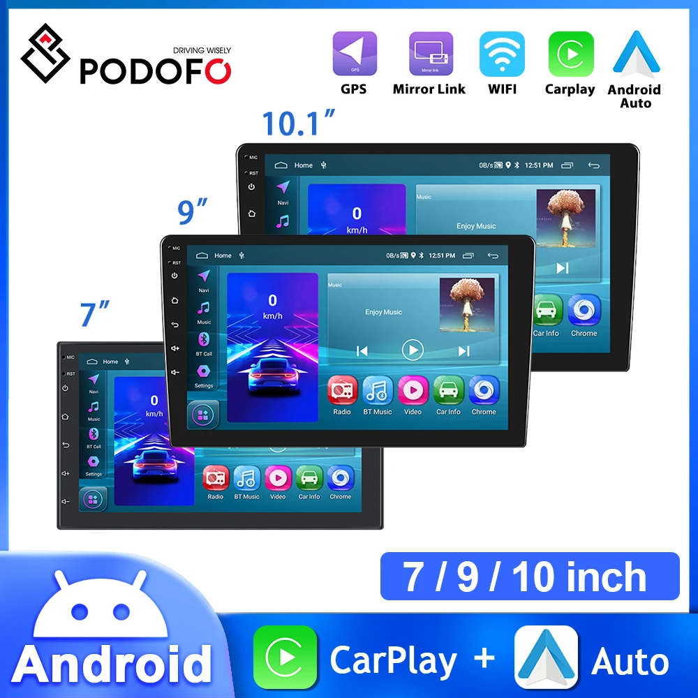 

Podofo 2din Car Radio 7'' 9'' 10.1'' Android Multimedia Player Carplay Android Auto GPS Navigation For Nissan Hyundai Kia Toyota