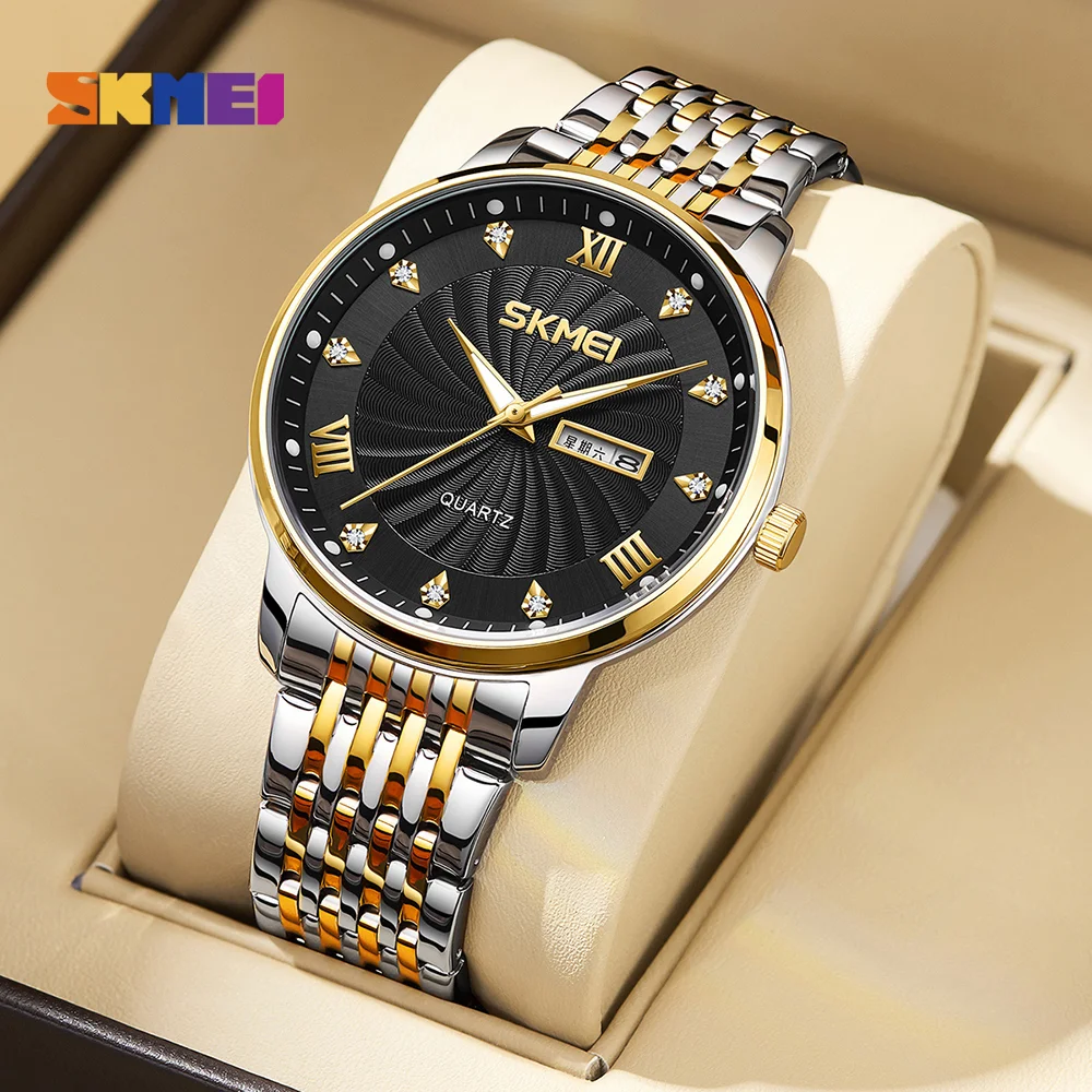 SKEMI New Japan Quartz Movement Men Watches Top Brand Luxury Stainless Steel Date Week Waterproof Wristwatch Male Clock Alarm