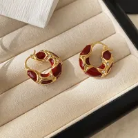 Women Gold Plated Black Enamel Irregular Hoop Earrings Crystal Huggie Ear Buckles - Image 4