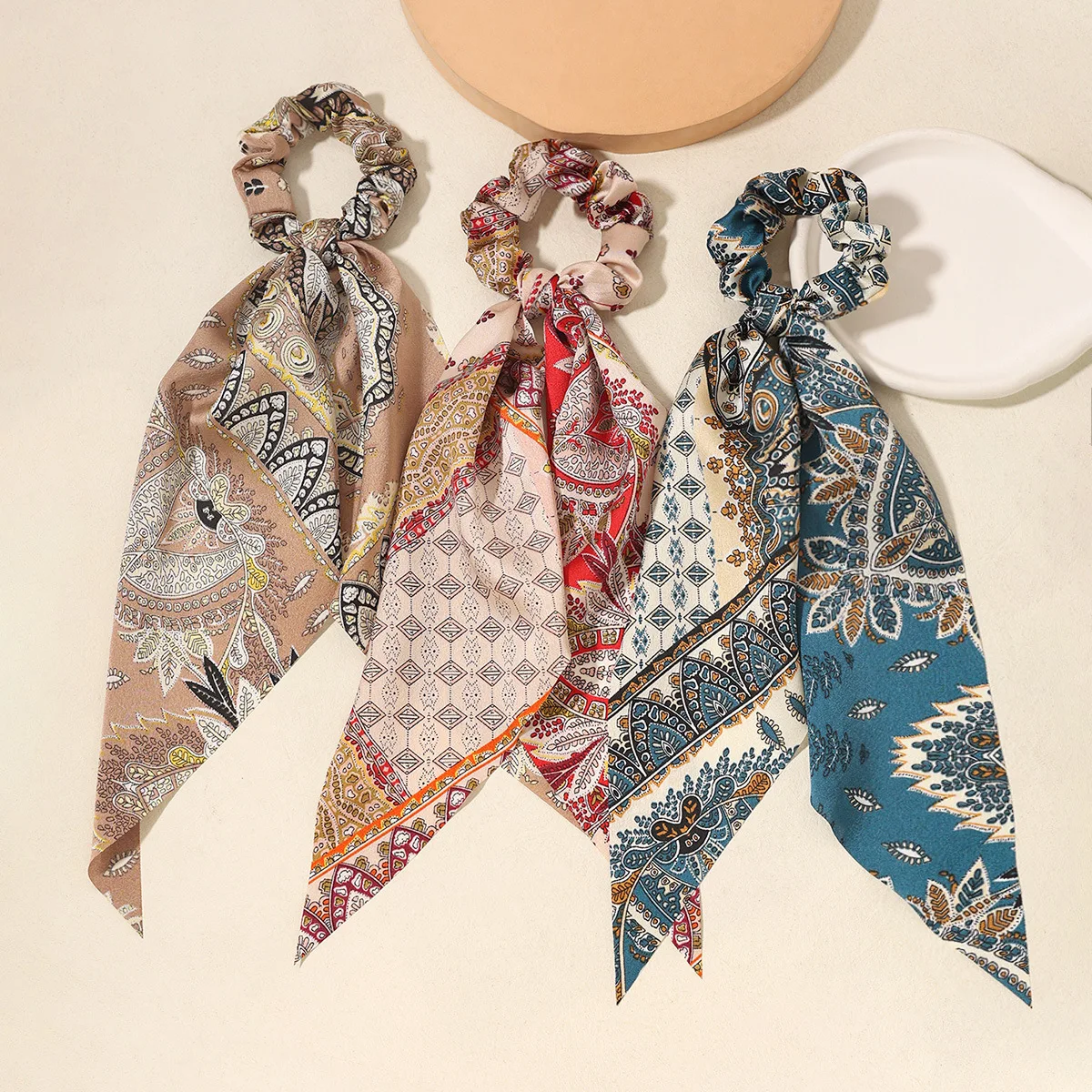 

1/3/4Pcs Paisley Flower Triangle Scarf Hair Scrunchies Hair Accessories Set Hair Ties Scrunchy Hair Ties