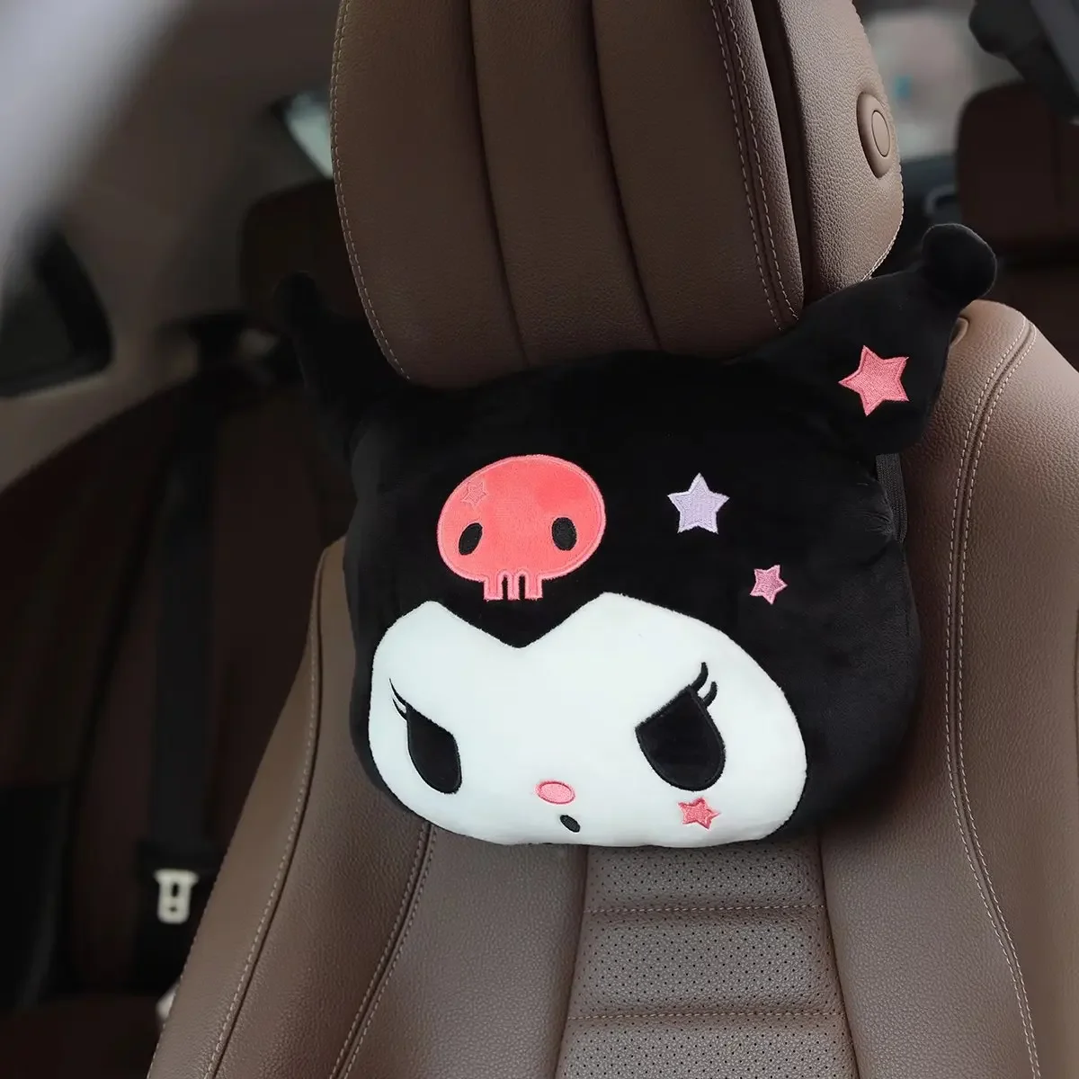 Sanrio Cartoon My Melody Car Headrest Safety Seat Belt Cover Stuffed Anime Kuromi Back Cushion Car Decor Throw Pillow Gifts