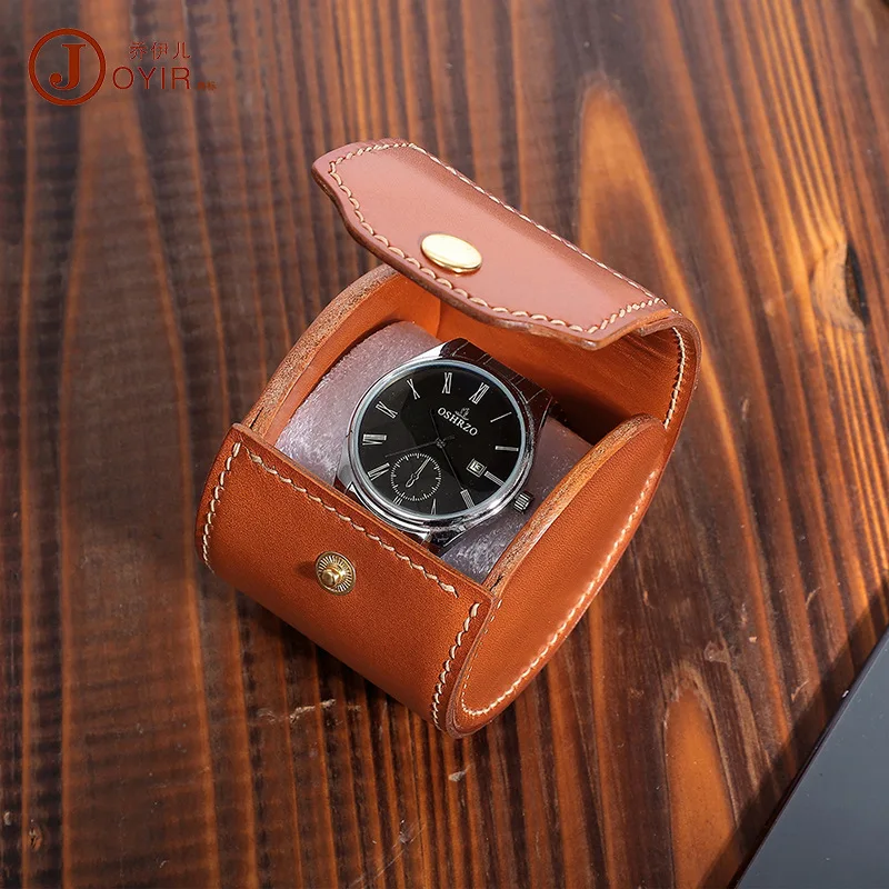 Vegetable tanned leather handmade watch box multifunctional plaid storage box retro handmade mini storage jewelry box