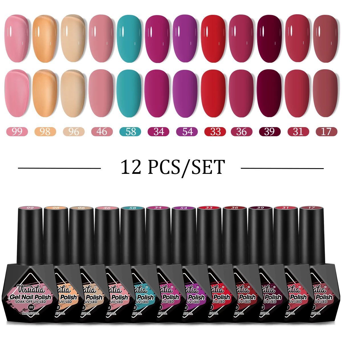 Visuatia 12 قطعة مجموعة جديدة زجاجة ماسية طلاء الأظافر كريم جل الأرجواني عالية التشبع دائم الخريف والشتاء جيل للأظافر صالون جودة المرأة مانيكير DIY تصميم 8 مللي