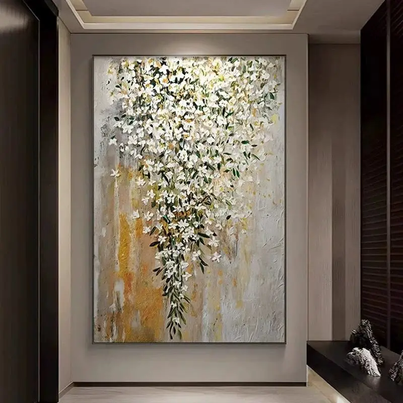 Warm Color Jasmine Flower Abstract Pure Handmade Oil Painting Living Dining Room Sofa Background Hanging Paintings Corridor Wall