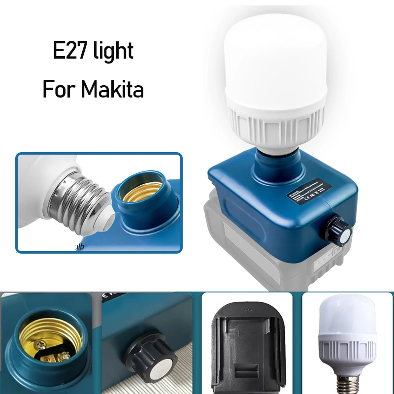 

E27 светодиодная лампа для Makita 14,4-18 В, батарея с регулировкой яркости, рабочие фонари, уличные прожекторы, фонарик для кемпинга 1300LM