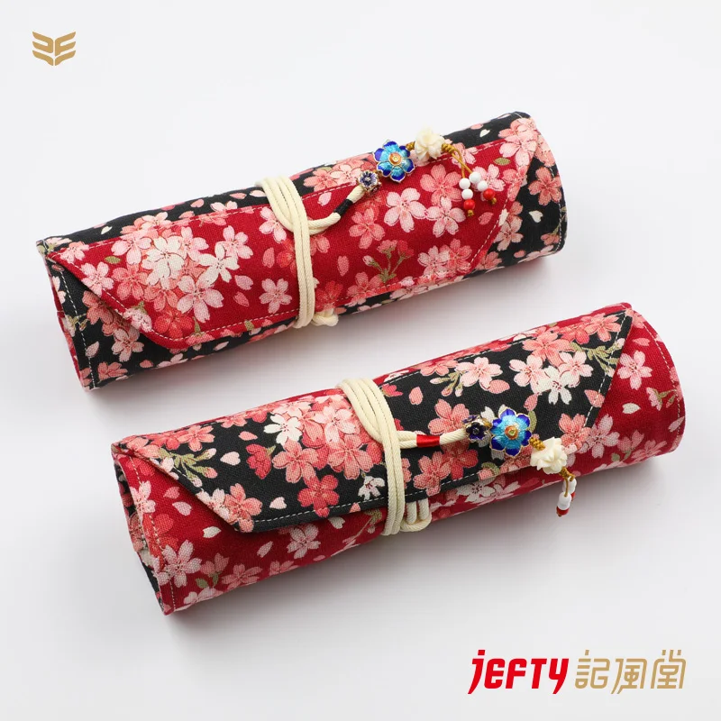 

5+1 Japanese Cherry Blossom and Wind Handmade Pen Bag, Suede Multi-pack Pen Storage Protection Curtain Pencil Case