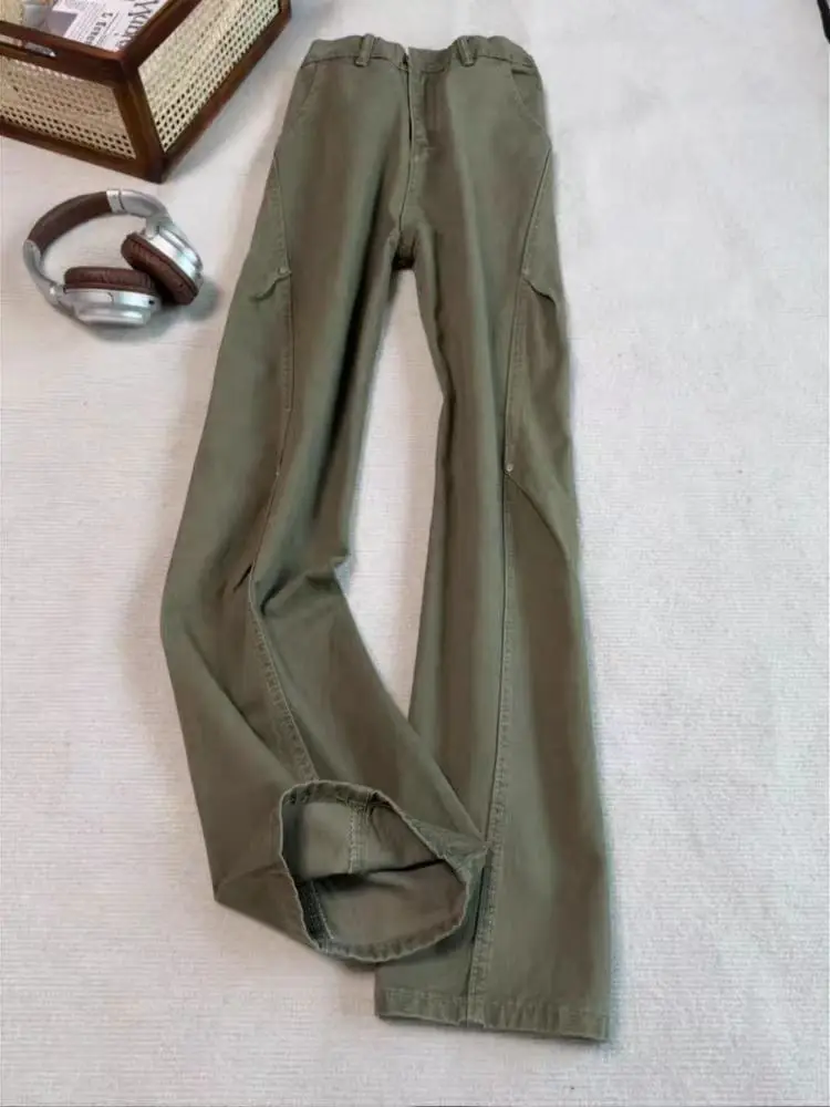 

Military Green American Style Work Pants Men's Autumn Winter High Waist Fleece Lined Straight Leg Jeans CleanFit Bootcut