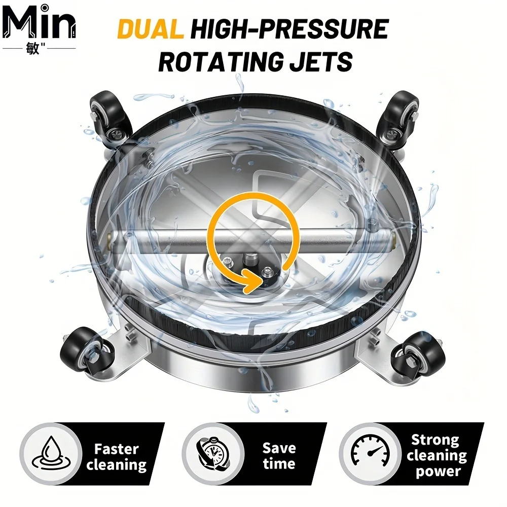 14 Inch 4000PSI Pressure Washer Surface Cleaner with 4 Wheels Extension Wands Stainless Steel Accessory for Driveway Patio Floor