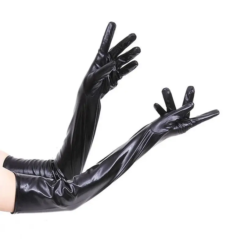 Adult Long Patent Leather Coated Pole Dance Stage Performance Gloves Cosplay Halloween Costume Accessories Women Tight Gloves