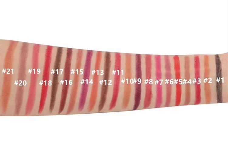 มังสวิรัติแต่งหน้าขายส่ง 21 สี 3 in 1 Lip Liner Eye Brow ดินสอลิปสติกปากกาอเนกประสงค์เครื่องสําอางค์ดินสอโลโก้ที่กําหนดเอง