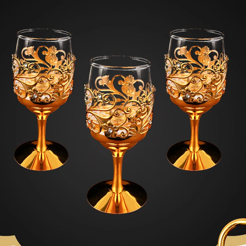 Vintage Metal Wine Glasses Goblet European Style Wine Cup Great For Red White Wine For Party Wedding Anniversary