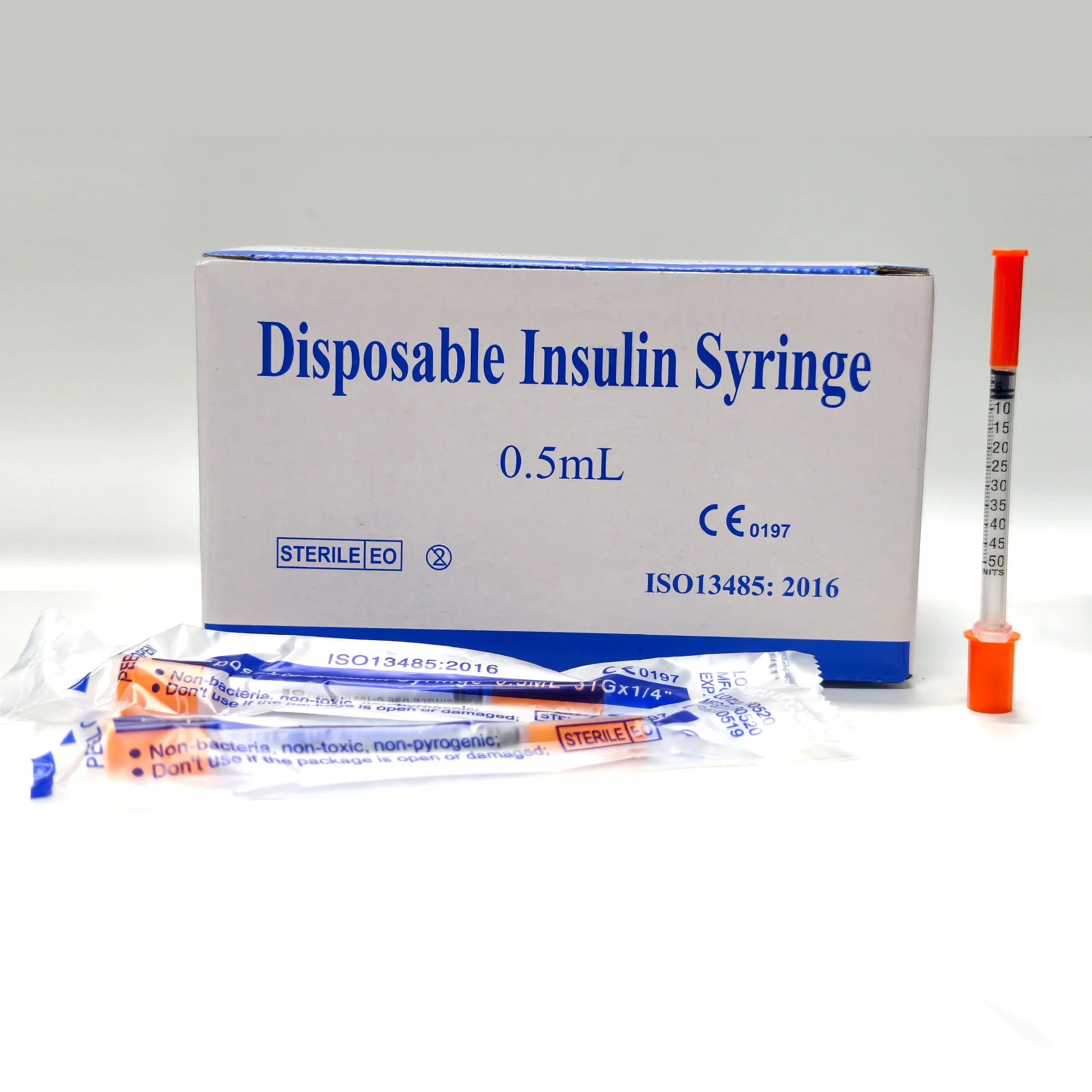 New Arrival 100pcs 0.5ml 31G 1/4 inch Disposable Sterile Insulin Syringe with 6mm Needles Individually Wrapped for Lab Pets Use