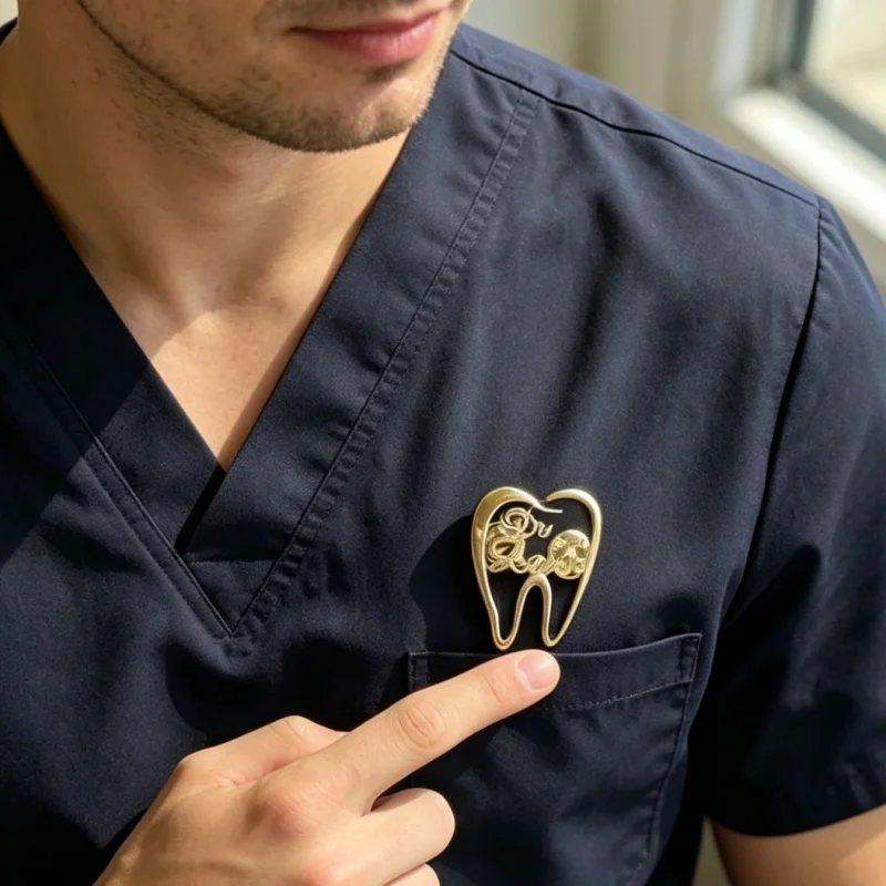 Custom Name Tooth Brooch Pin Personalized Engraved Dentist Name Badge Stainless Steel Lapel Pin Dental Doctor Nurse Gift