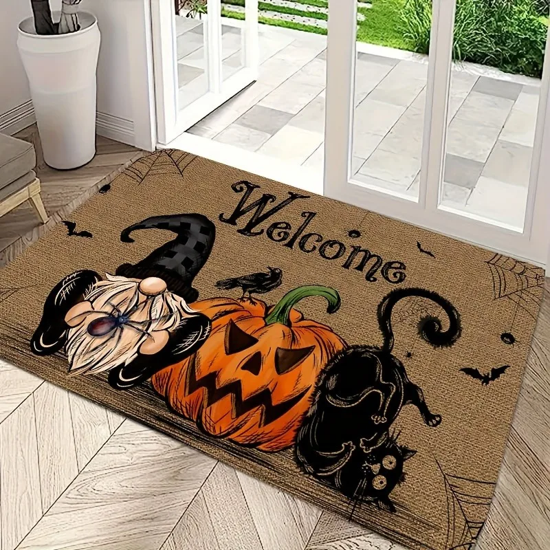 Halloween Themed Carpet Featuring Pumpkins Black Cats and Dwarves Designed Decorating Entrance Mats and Living Room Welcome Rugs