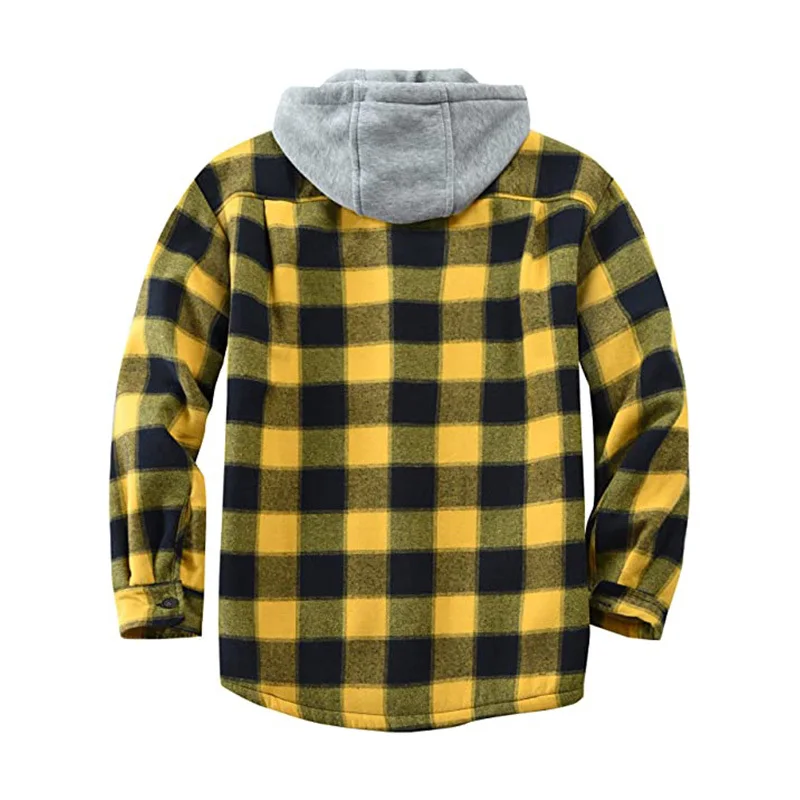 Men\'s Flannel Shirts Jacket Fleece Lined Plaid Coat Button Up Shirt Hoodie Winter Outwear