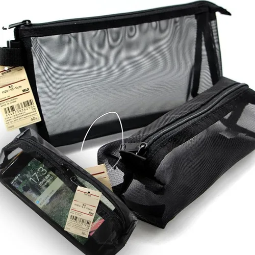 Imagen 2 del producto Bolsas de cosméticos transparentes de malla, bolsa de maquillaje negra transparente pequeña y grande, organizador de artículos de tocador de viaje portátil, bolsa de almacenamiento de lápiz labial