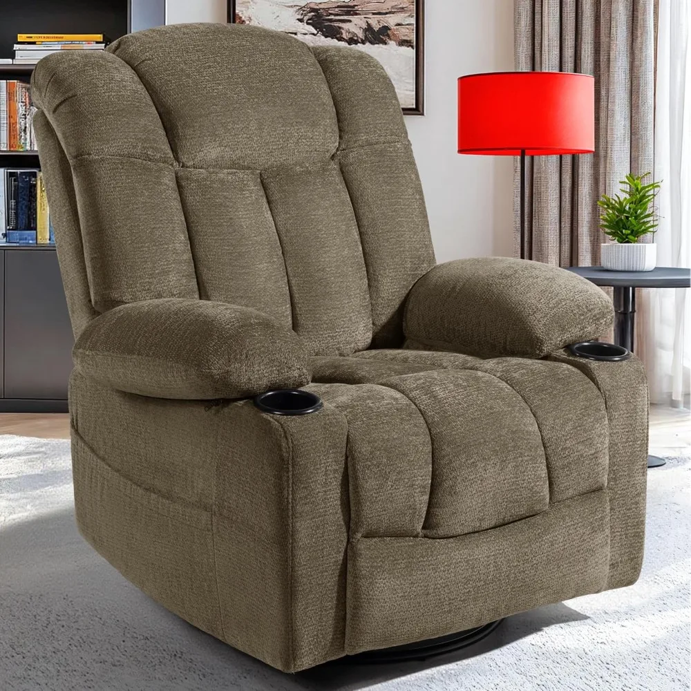 Swivel Rocker Recliner Chair for Adults – Manual Glider Sofa with Massage, Heat & Vibration, 360° Rocking , Customized