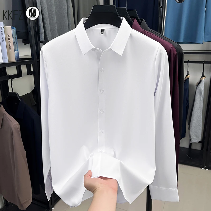 

Mens Business Casual Long Sleeve Shirt Wrinkle Free Breathable Tops Slim Fit Solid Color Shirts For Men Office Wear