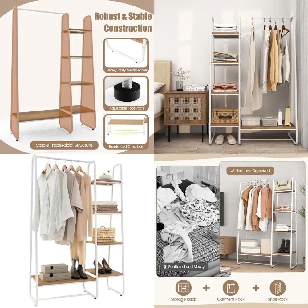 

5-Tier Clothes Rack with Hanging Bar, Open Storage Organizer for Bedroom or Entryway