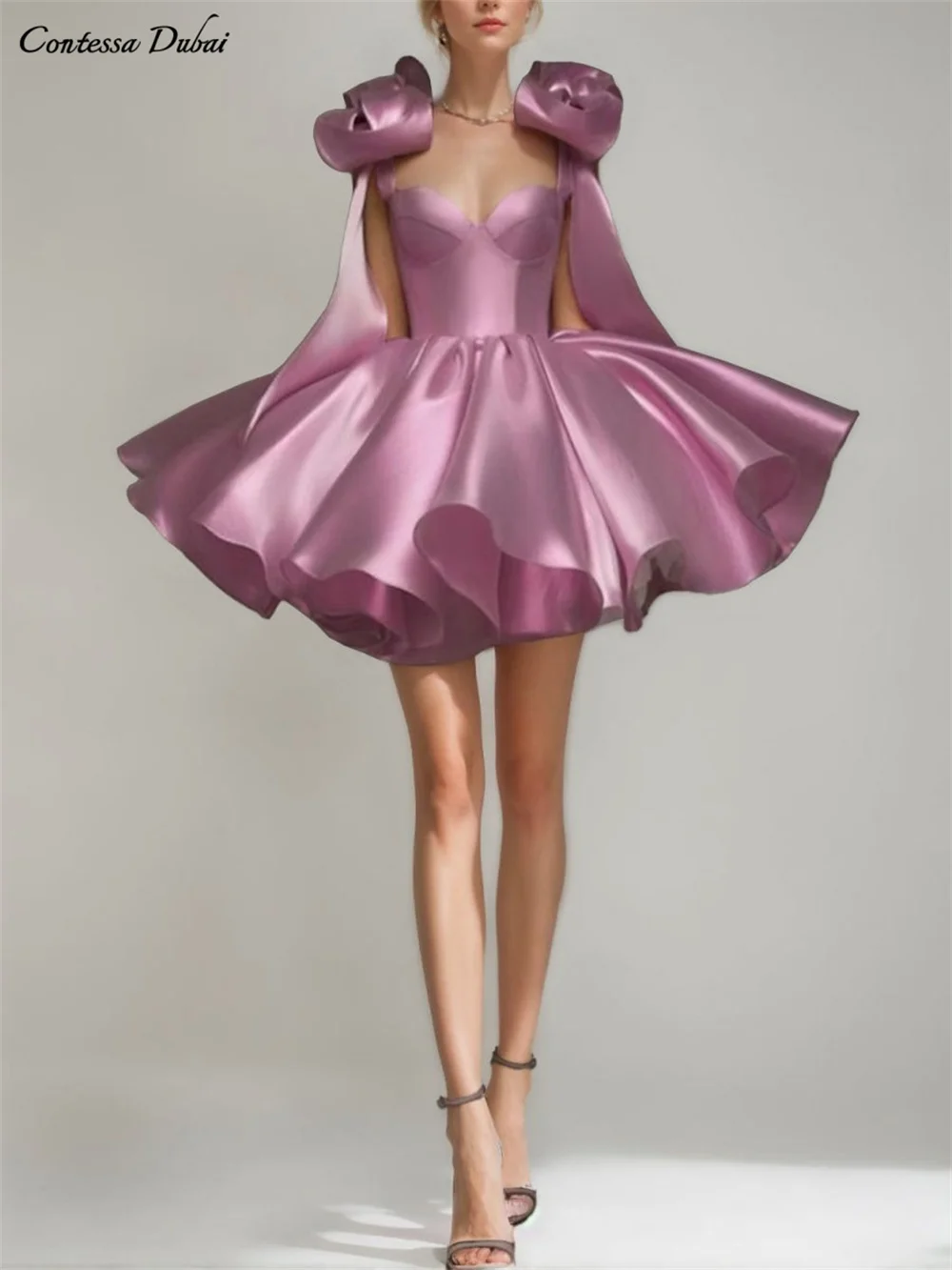 

Contessa Dubai Stylish Mini Prom Dress Bubble Skirt Big 3D Bow strap Vestidos de noche Lace-up style prom party dress 2025 Custo