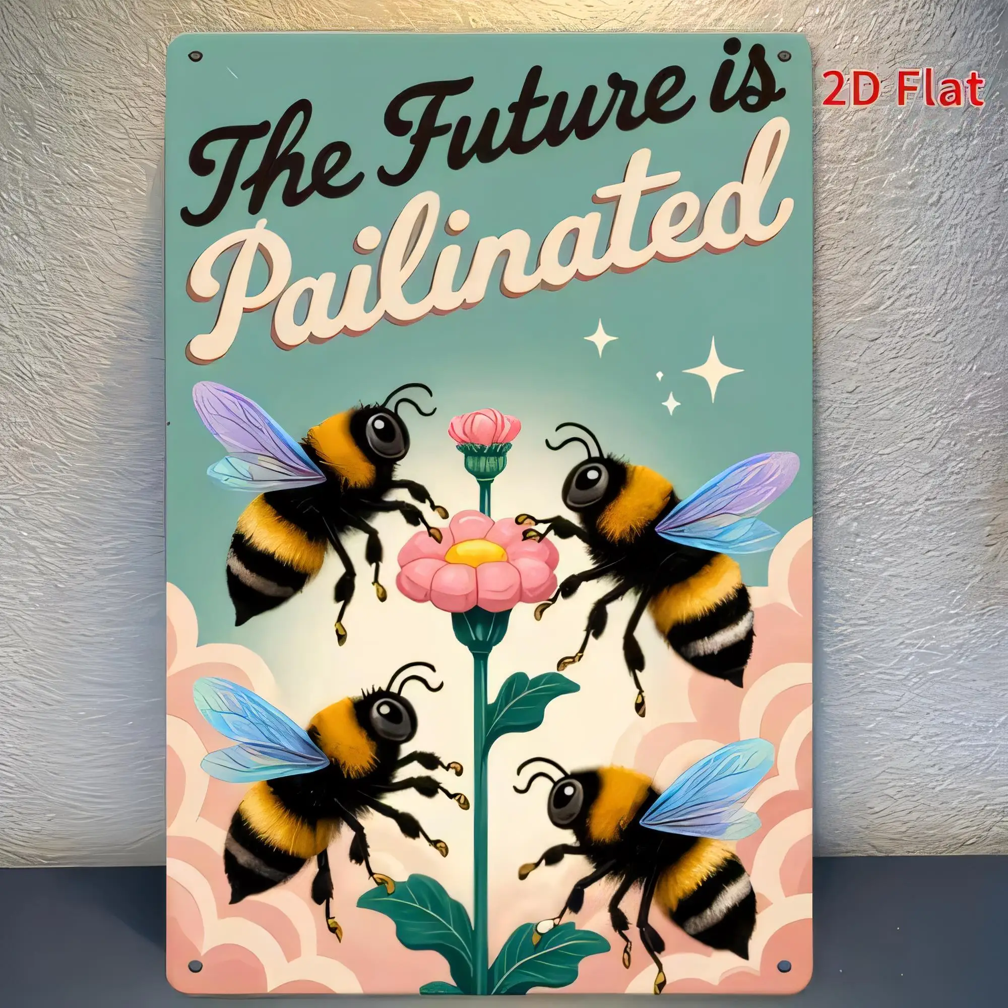 Plaque en métal vintage « Le futur est palinérisé » avec abeilles et fleurs, décoration murale rustique pour ferme et cottage, idéale pour la garage
