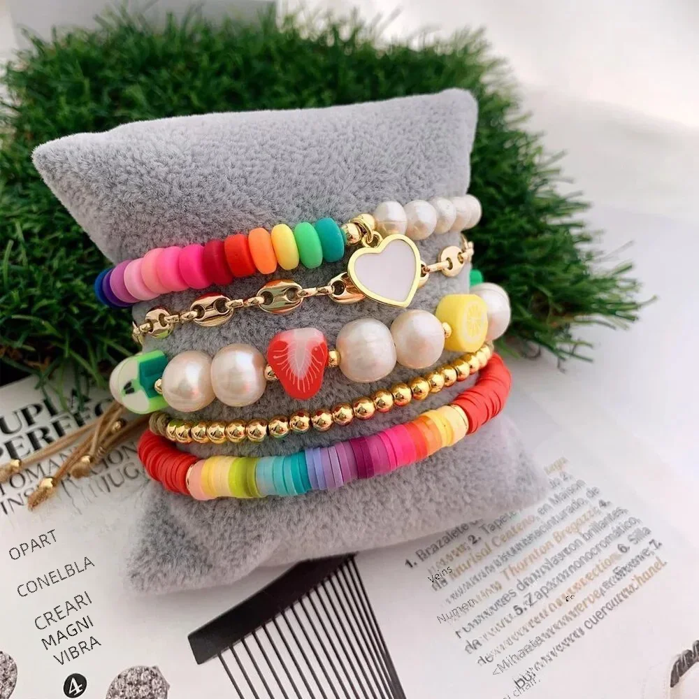 KKBEAD Colorful Polymer Clay Bracelets Freshwater Pearl Bracelet Boho Jewelry For Women Fashion Disc Beads Fruit Pulseras