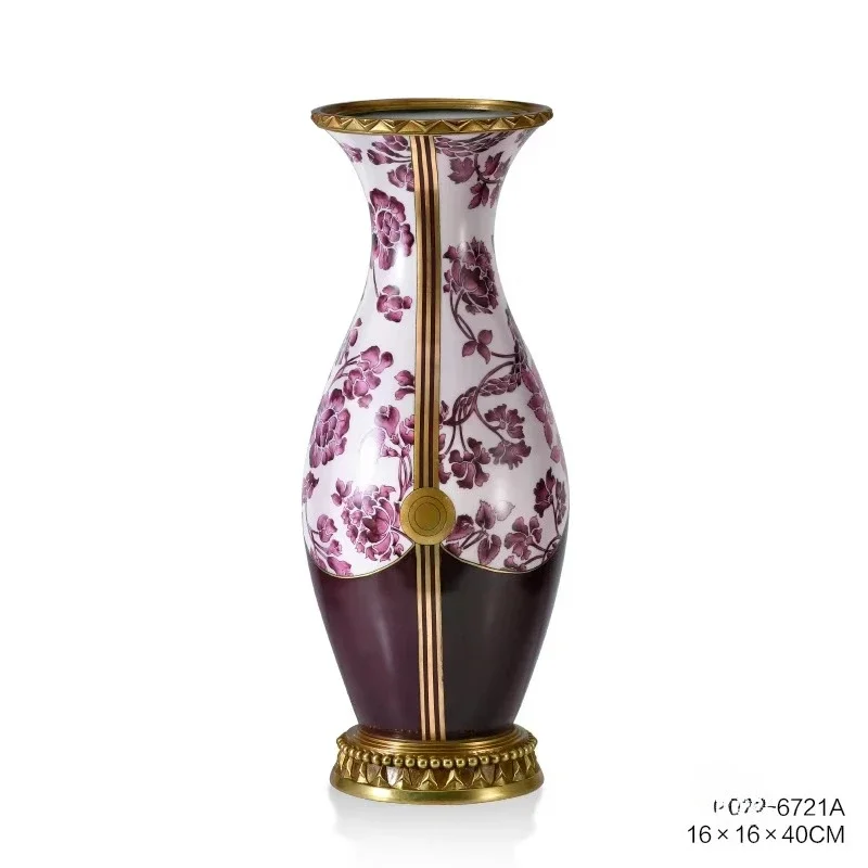 Blue and white porcelain vase ceramic copper art decoration, home decoration classic luxury desktop vase