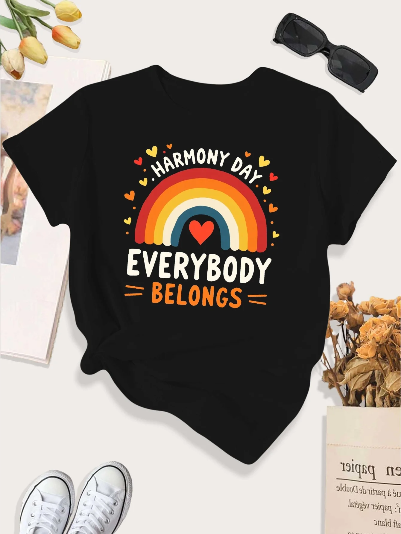 On The Day of Harmony, Everyone Is Included in Women's Casual T-shirts, Fashionable Commuting Vacations, Daily Casual Tops