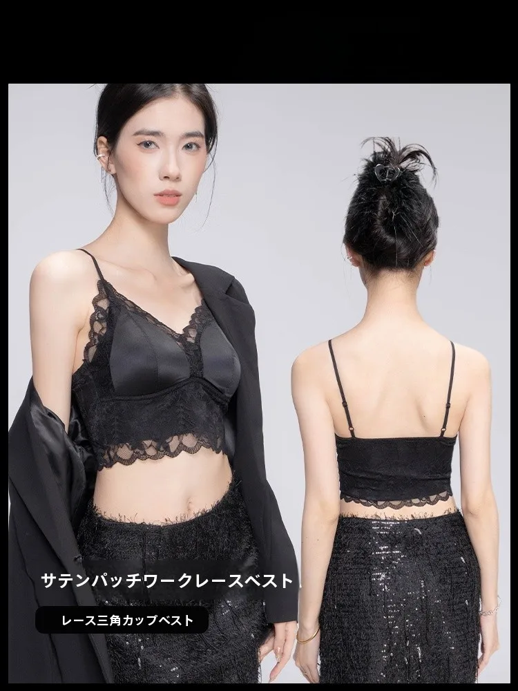 セクシーなレースバックレスストラップベストブラセット女性の薄い三角カップワイヤレス下着ナイロン生地ピュアカラーサマーコレクション