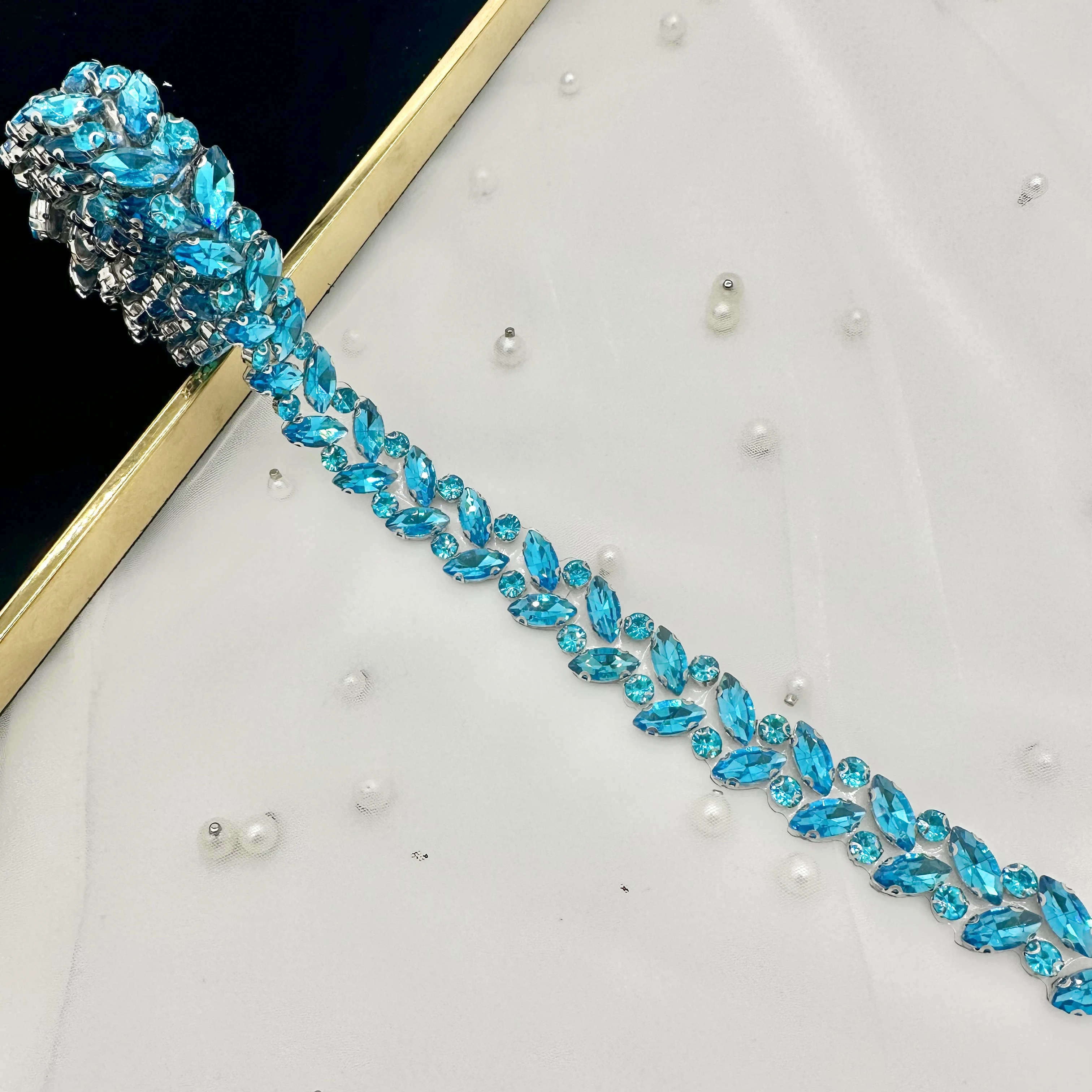 Blue Rhinestone Barcode Low-Temperature Glue Hand-Sewn DIY Beading Accessories for Women's Clothing Fashion Jewelry Decor