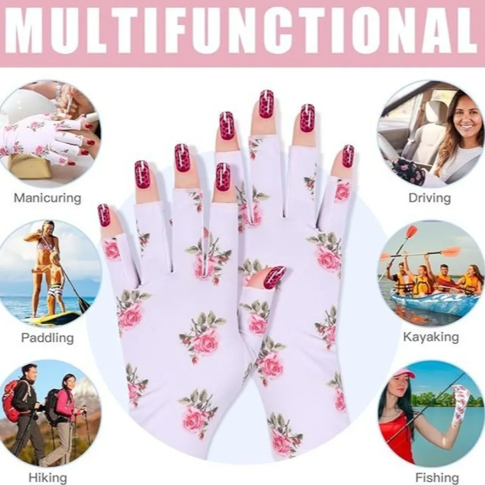 Новые солнцезащитные перчатки с половиной пальца, сенсорный экран, ледяные шелковые перчатки с цветочным принтом, анти-УФ-дышащие варежки для дизайна ногтей, летние
