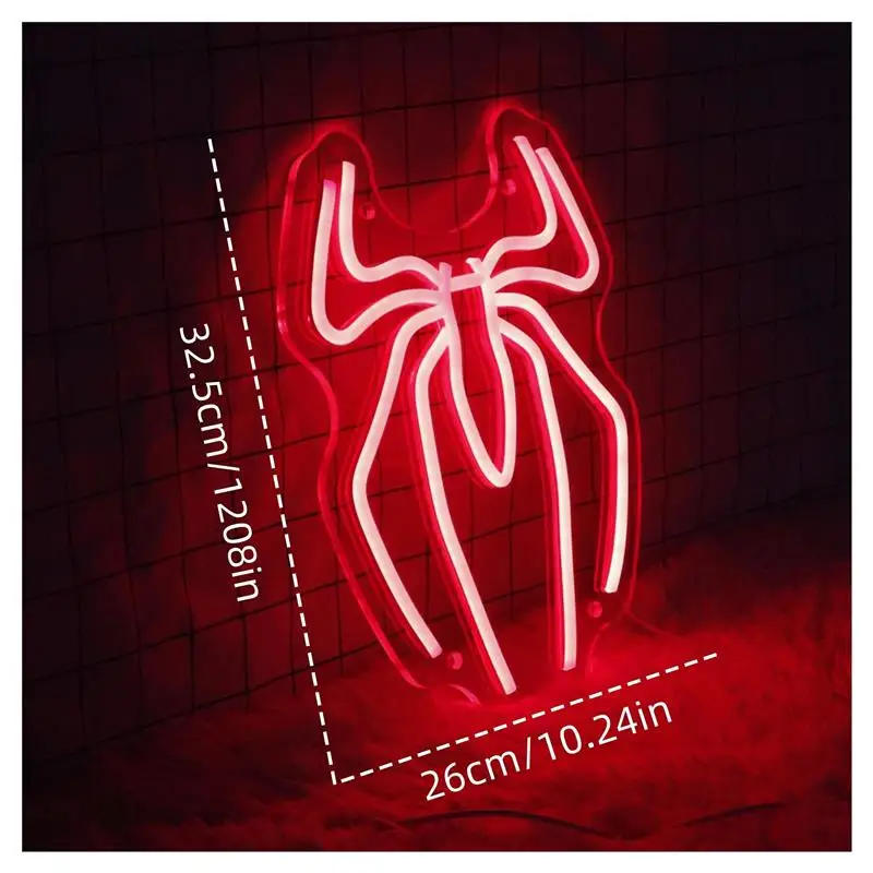Spider Anime Neon Sign: Multipurpose USB Wall Decor, For Playroom, Man Cave, Bar Sign Lamp 26cm×32.5cm