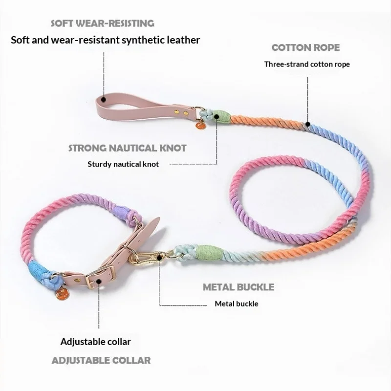Wholesale Handmade Woven Colorful Pet Dog Leash Set Leather Dog Collar Supplies Cross-Border