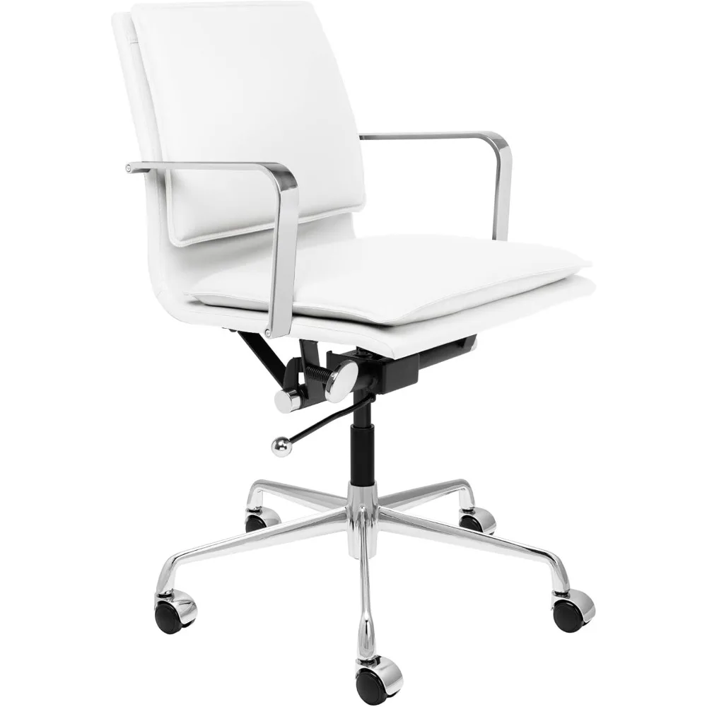 

Padded Office Chair - Mid Back Desk Chair With Arm Rest, Swivel & Cushion Availability, Made Of Faux Leather,gaming Chairs