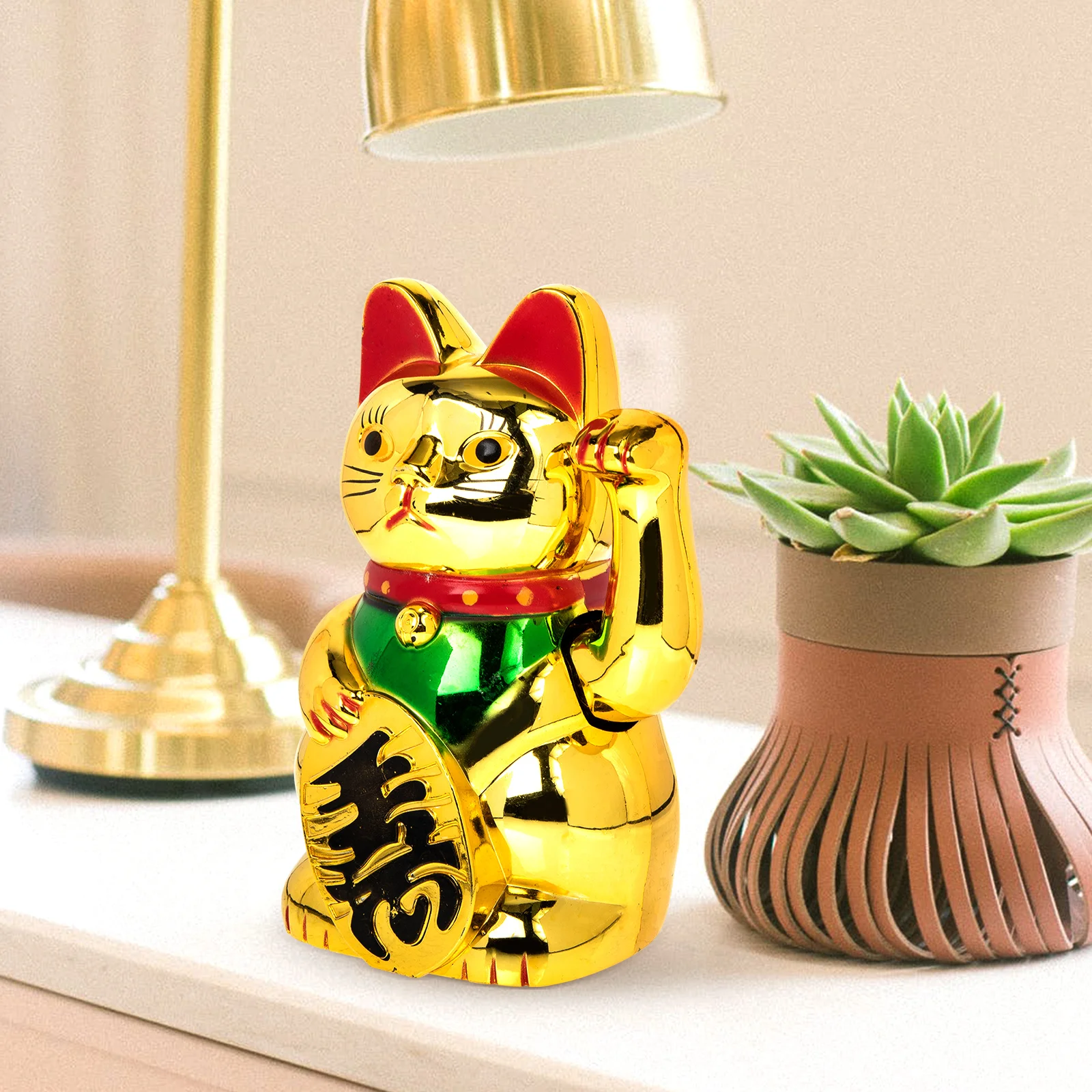Patung Maneki Neko Kucing Keberuntungan Kucing Keberuntungan Jepang dengan Lengan Melambaikan untuk Menyambut Kekayaan Kemakmuran Feng