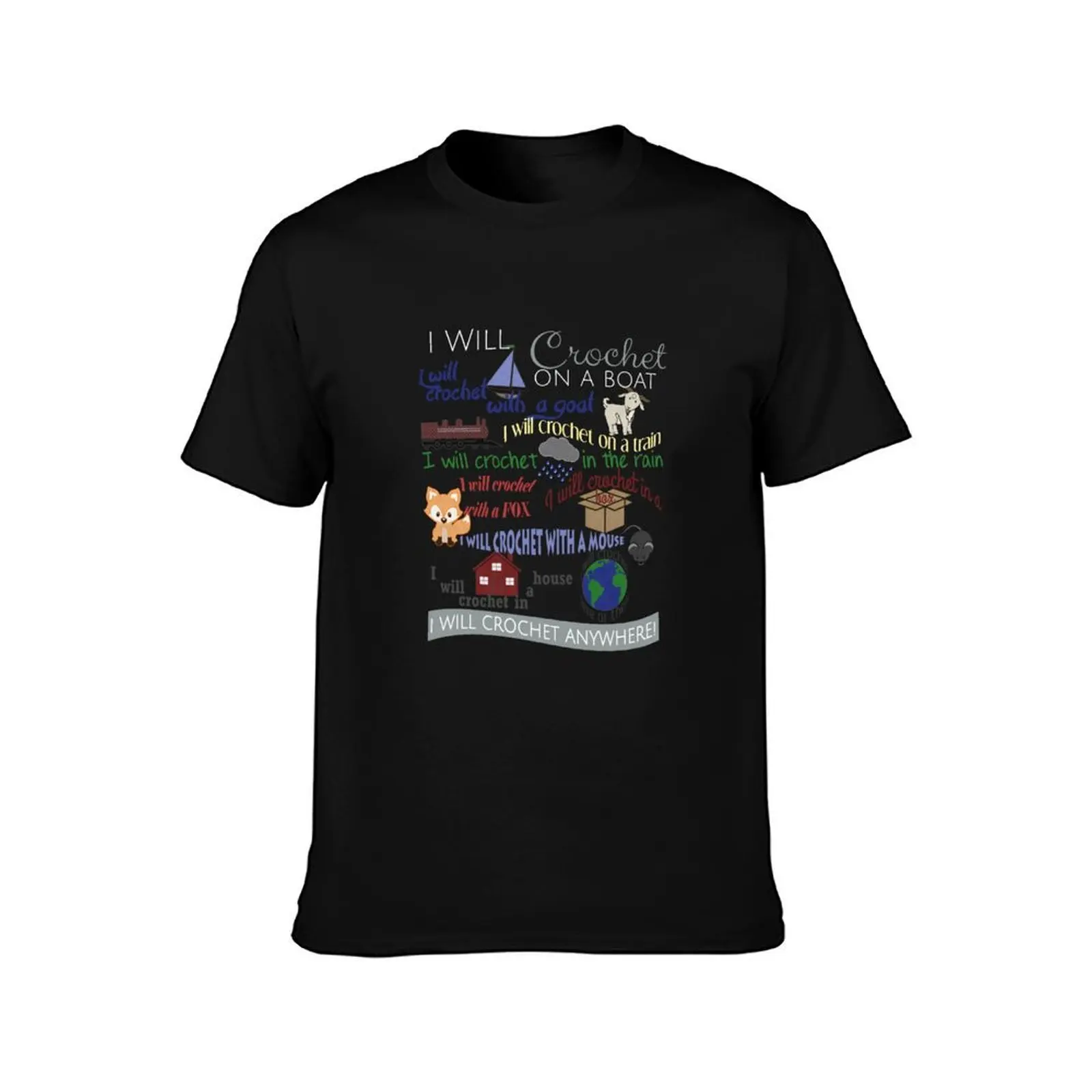 I Will Crochet on a Boat... Anywhere! T-Shirt, Summer Casual Cotton Tee, Oversized Streetwear Tops, Vintage Graphic Print