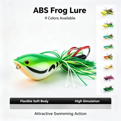 ABS Lure Frog Bait for Blackfish, Freshwater Topwater Hard & Soft Bait, Double Hook, Bionic Silicone Lure