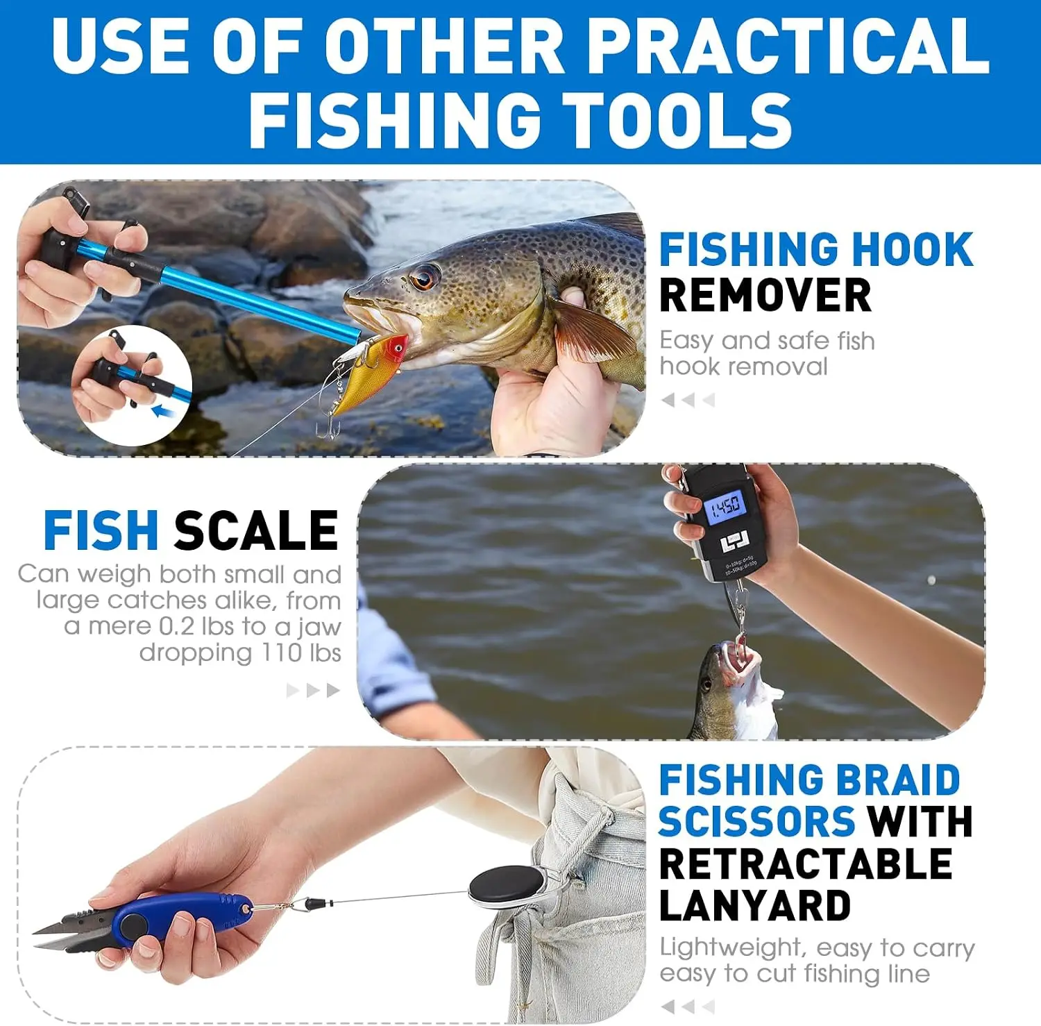 10 Pcs Multi Function Fishing Tool Set Include Fishing Pliers With Lanyard & Protective Sheath Landing Net Fillet Knife Fish Scale Fish Gripper Hook Remover Braid Scissors Fishing Gloves Ideal Gift For Anglers Father - view 7