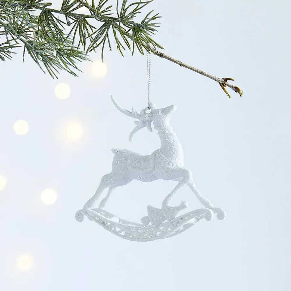 Christmas Decoration White Pendant Snowflake Bow Glitter Acrylic Pendant Christmas Tree Hangings Festival Party Window Ornament