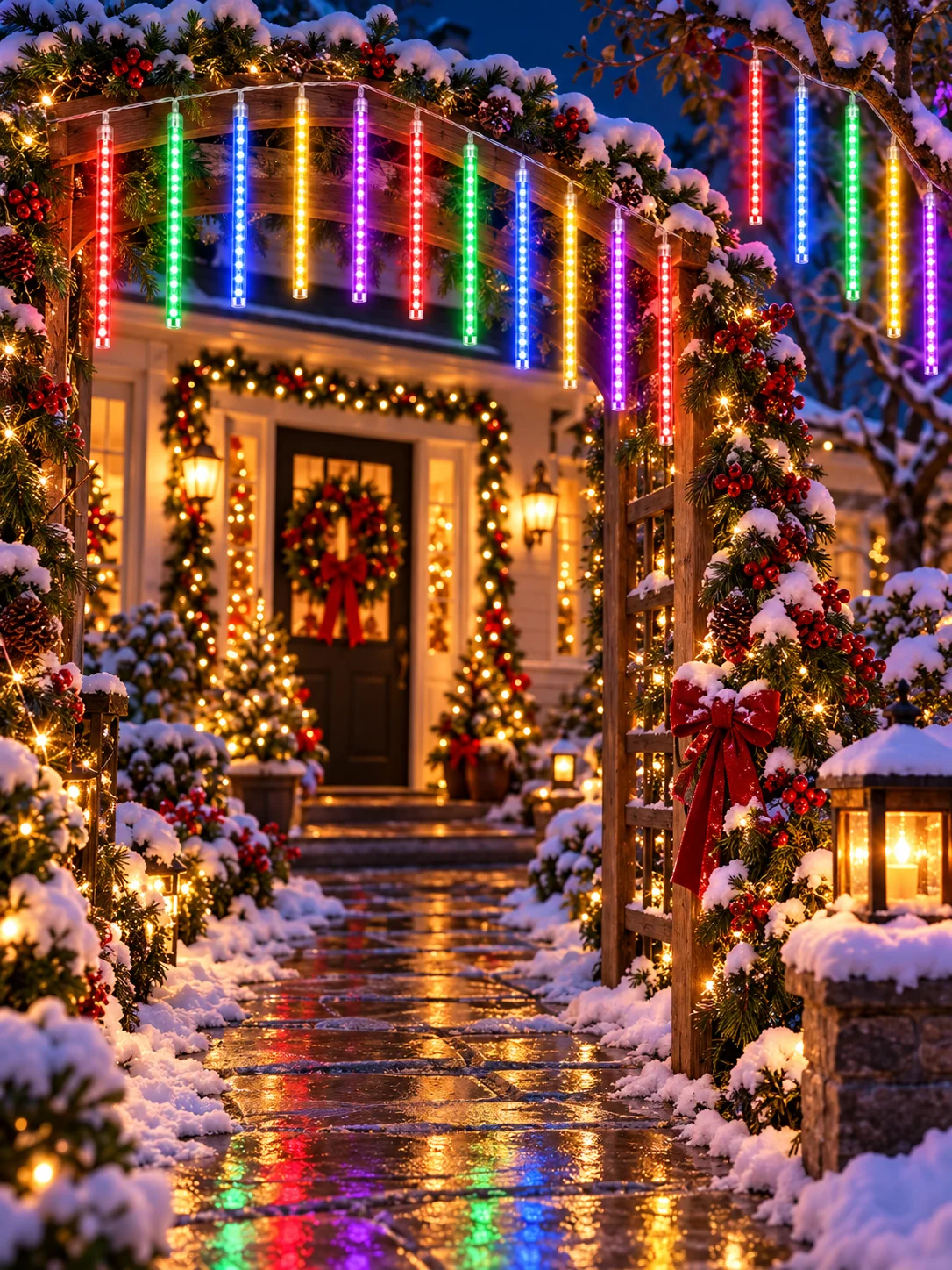 Christmas Starfall LED Meteor Shower Lights Falling Raindrop Fairy String Lights for Outdoor Gardens Porch Balcony Holiday Decor