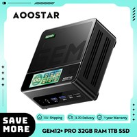 AOOSTAR GEM12+ Pro Mini PC with Display Fingerprint Unlock AMD Ryzen 7 Pro 8845HS 8 Core Max 5.1GHz, 32GB RAM 1TB SSD, Type-C 4K