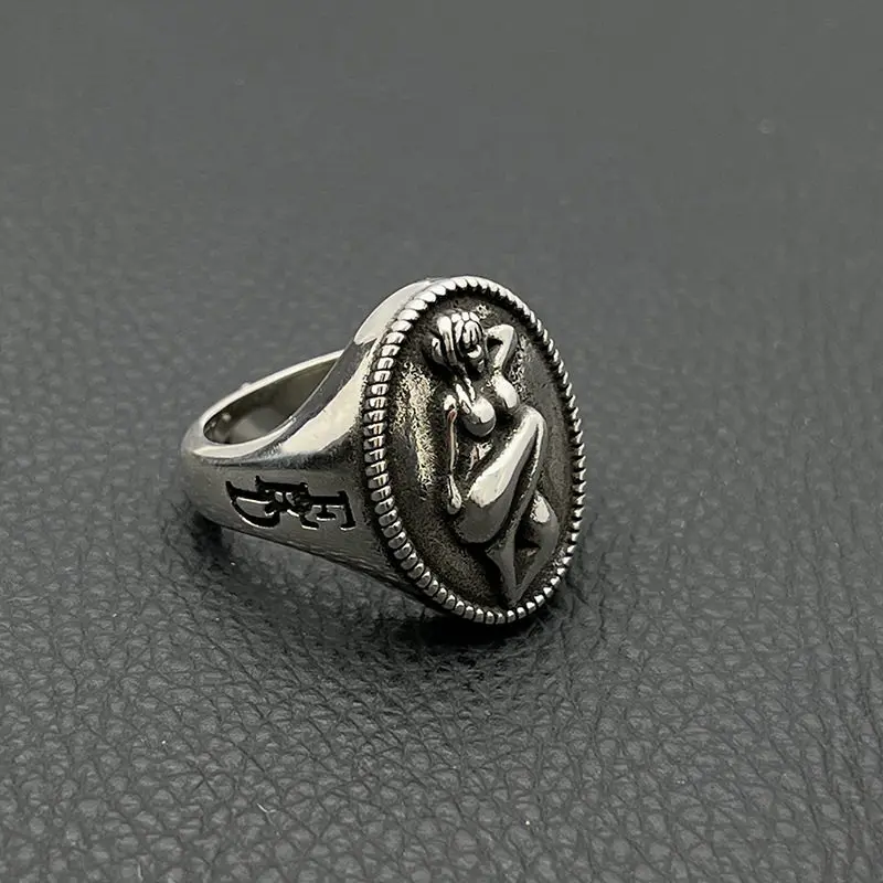 

S925 серебро ретро melancholy красивая женщина портрет рельефное кольцо мужское властное кольцо с уплотнением