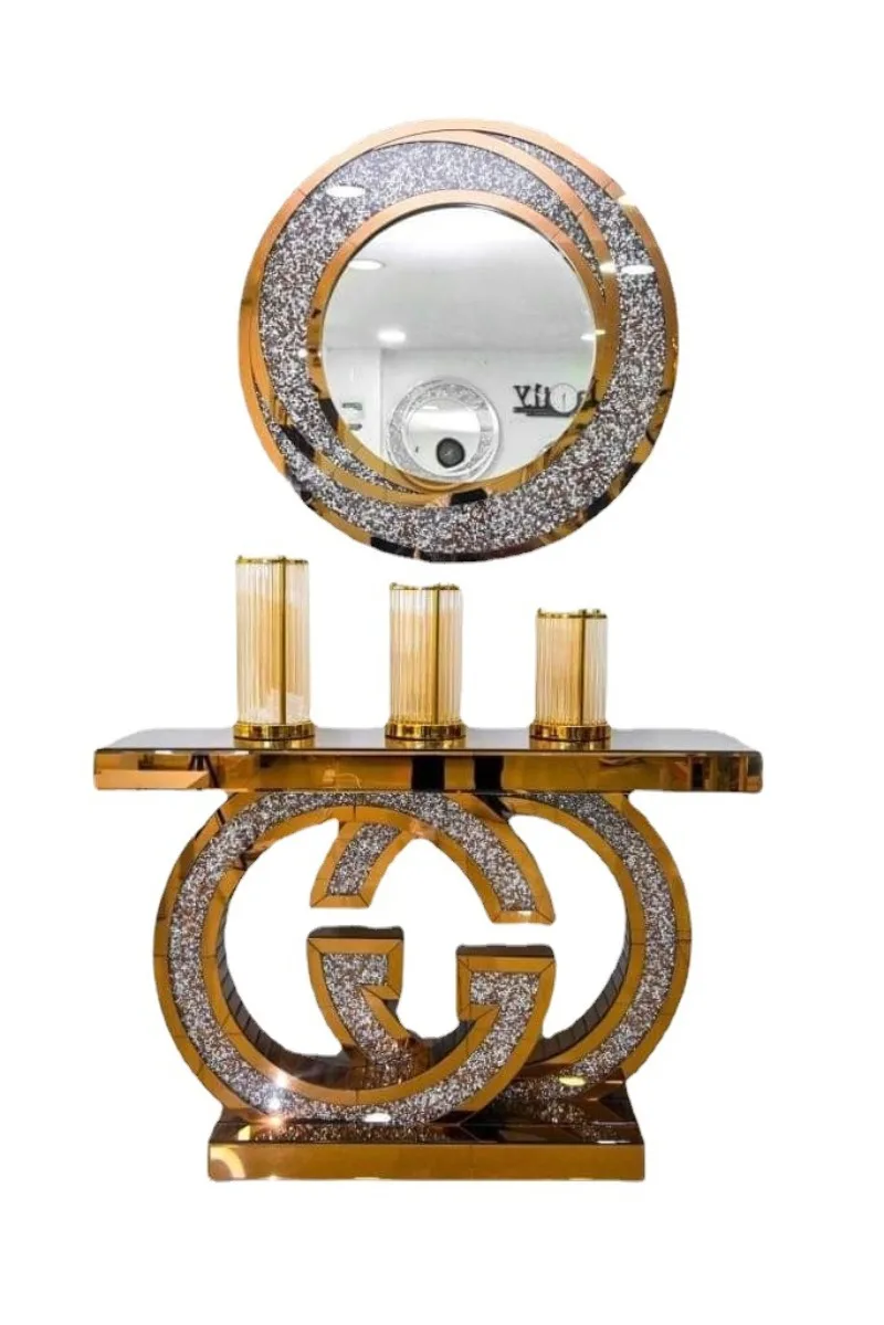 

Silver mirror double G glass rhinestones, decorative entrance table, entrance table